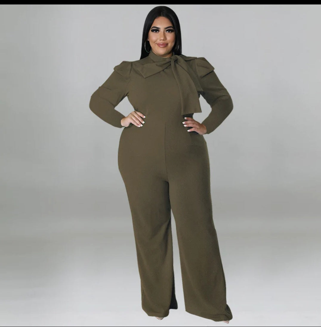long sleeve tie neck jumpsuit