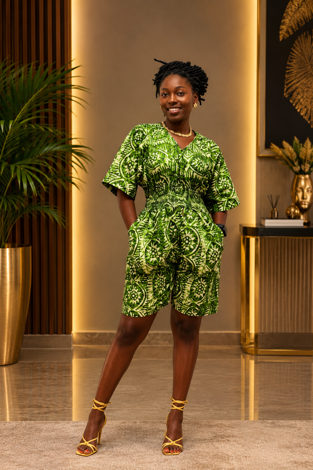 Zola Green African Print Smocked Romper