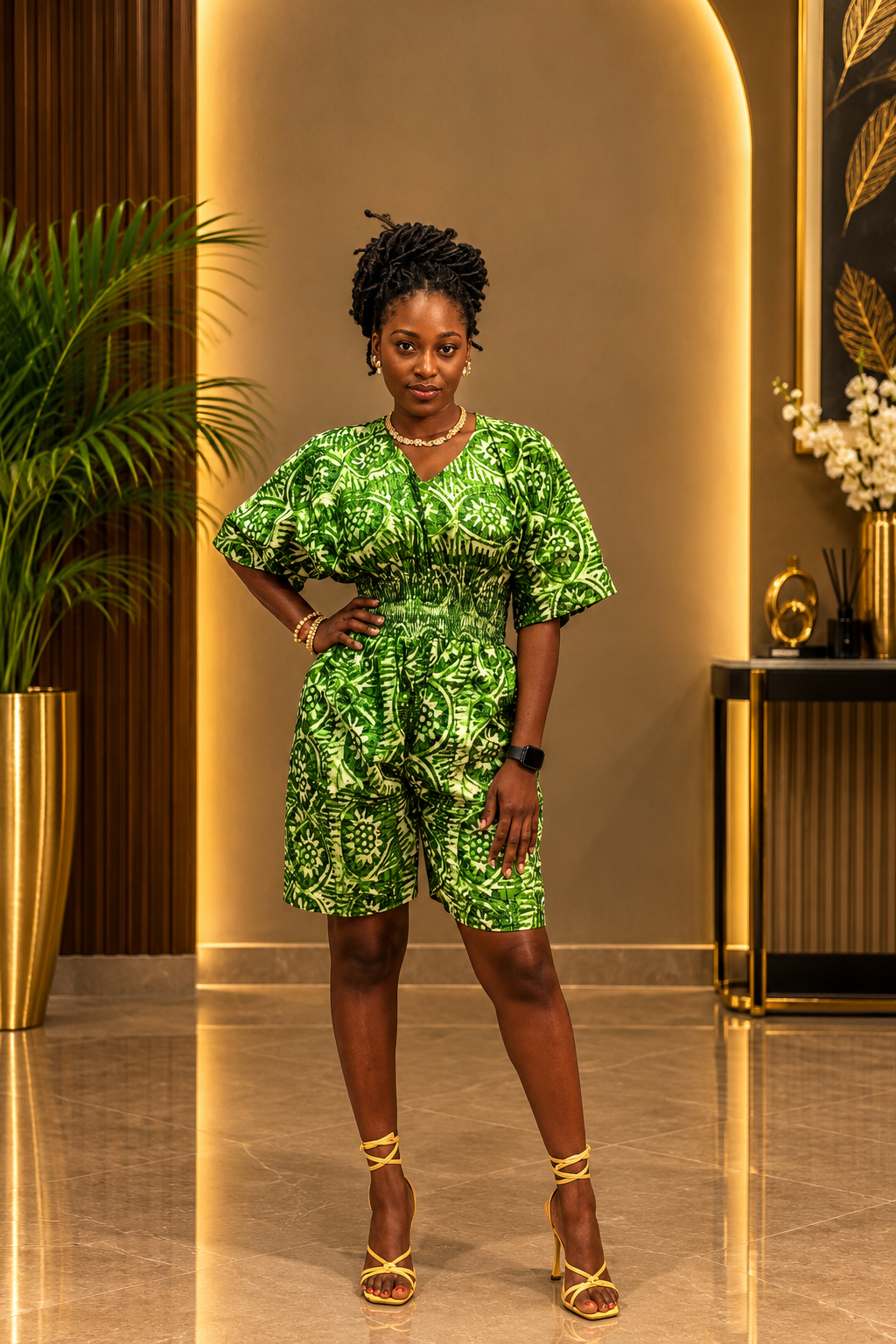 Zola Green African Print Smocked Romper