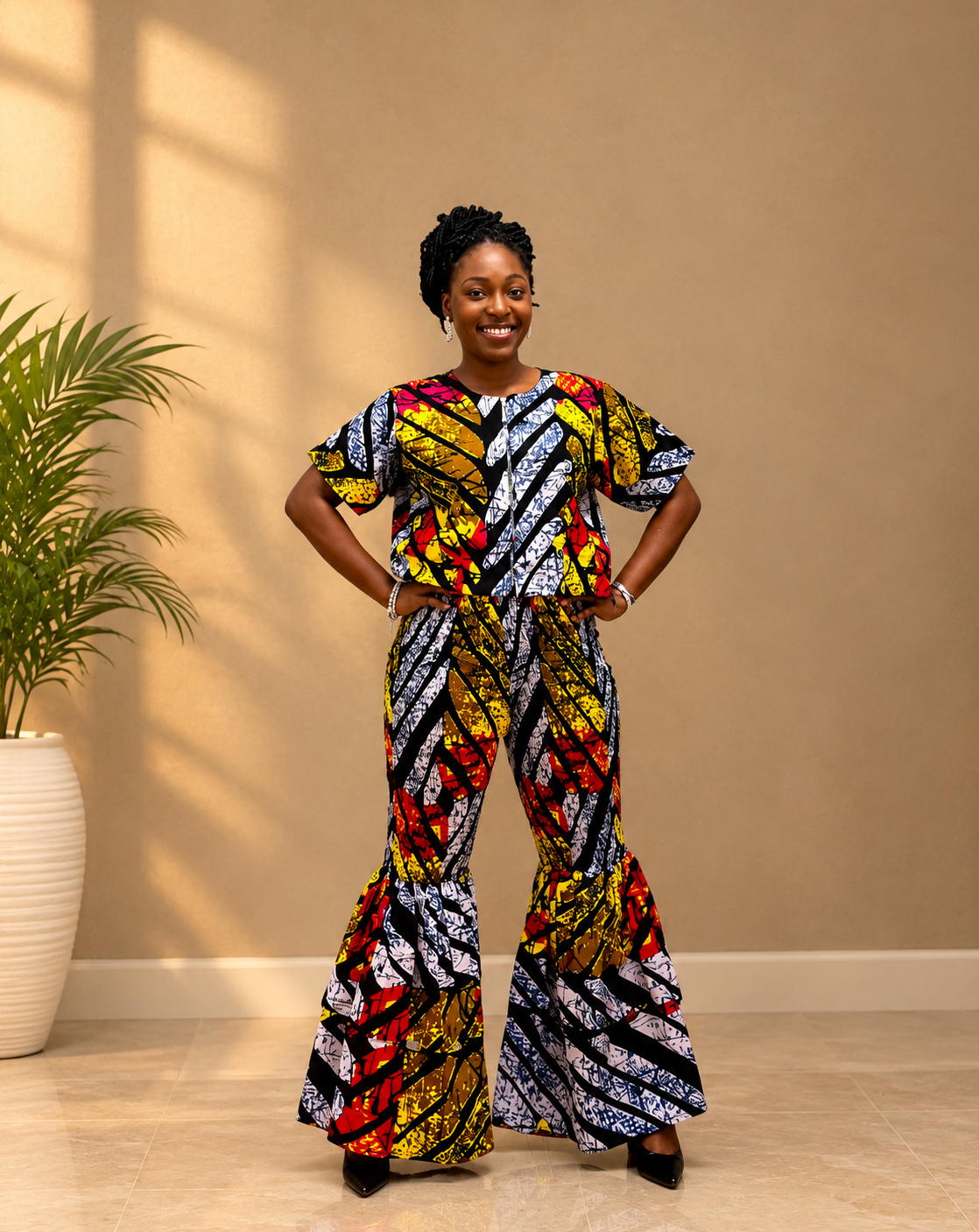 Kira Vibrant African Print Wide-Leg Two-Piece Set