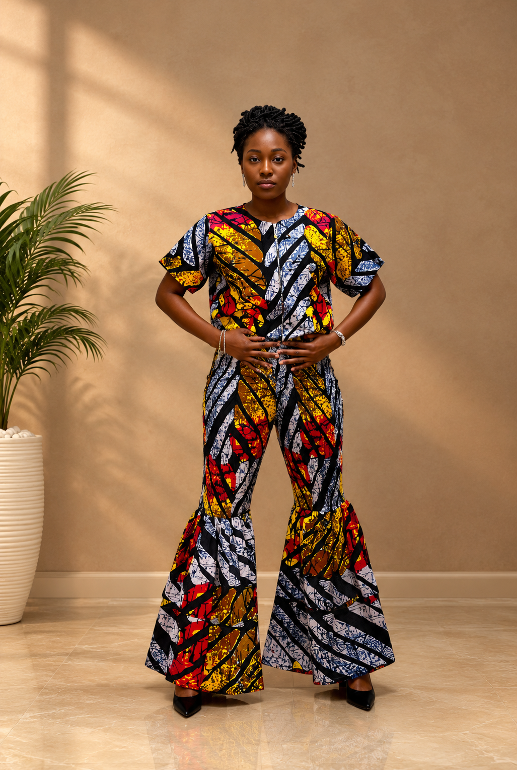 Kira Vibrant African Print Wide-Leg Two-Piece Set