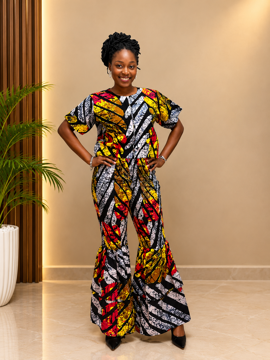Kira Vibrant African Print Wide-Leg Two-Piece Set