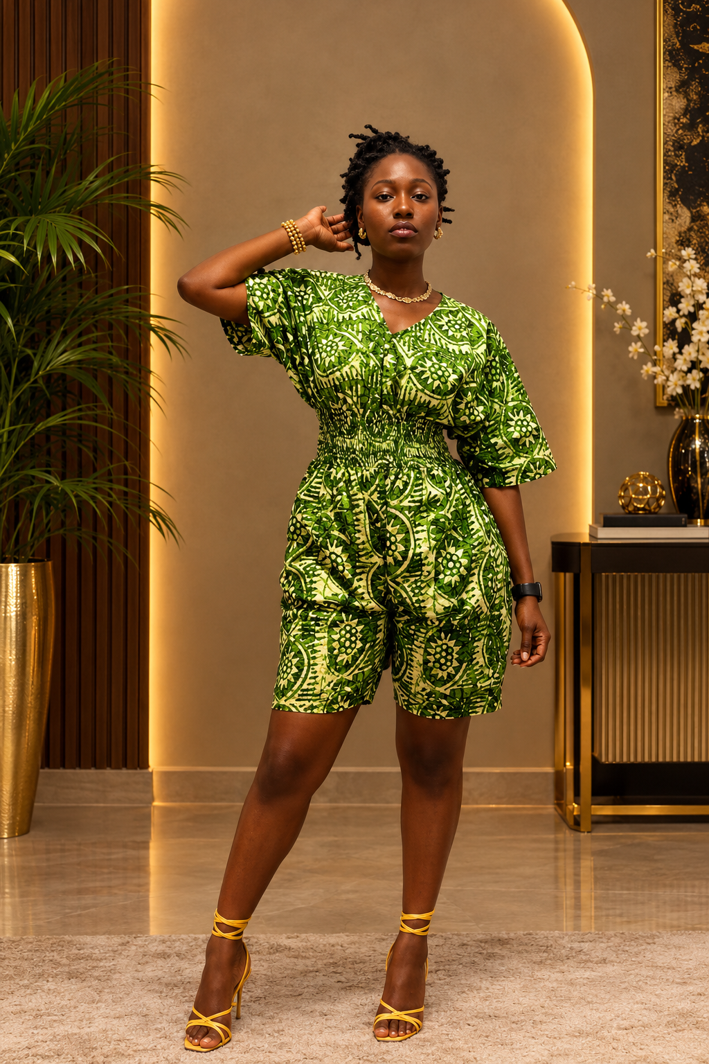 Zola Green African Print Smocked Romper