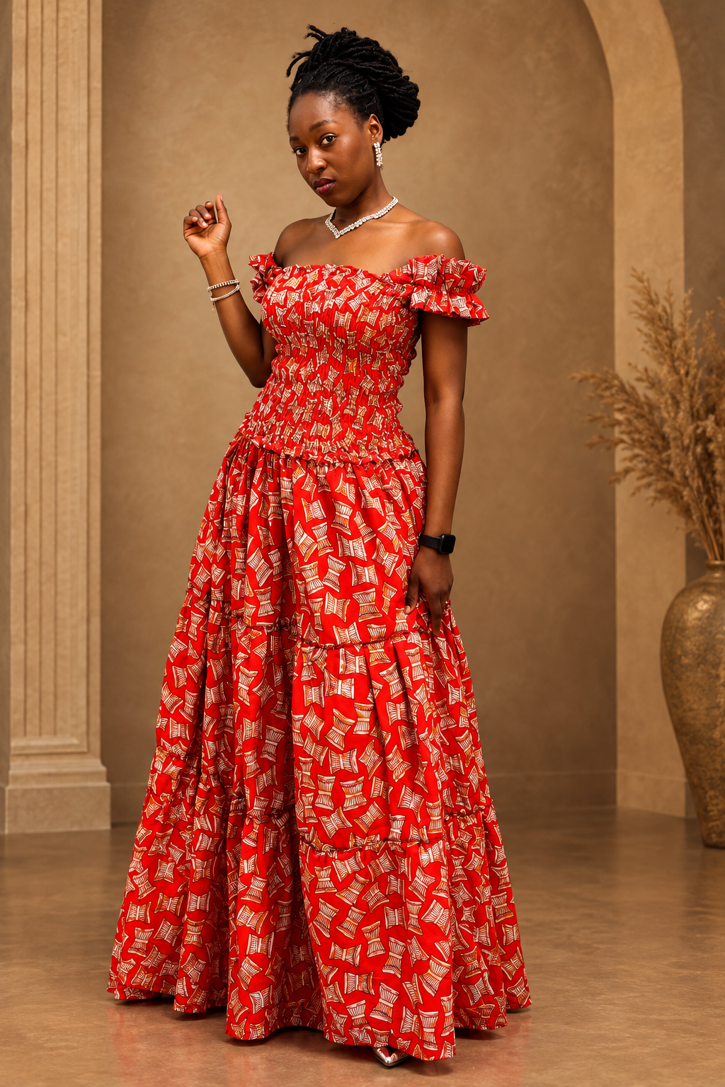 Amara Red Off-Shoulder Maxi Dress