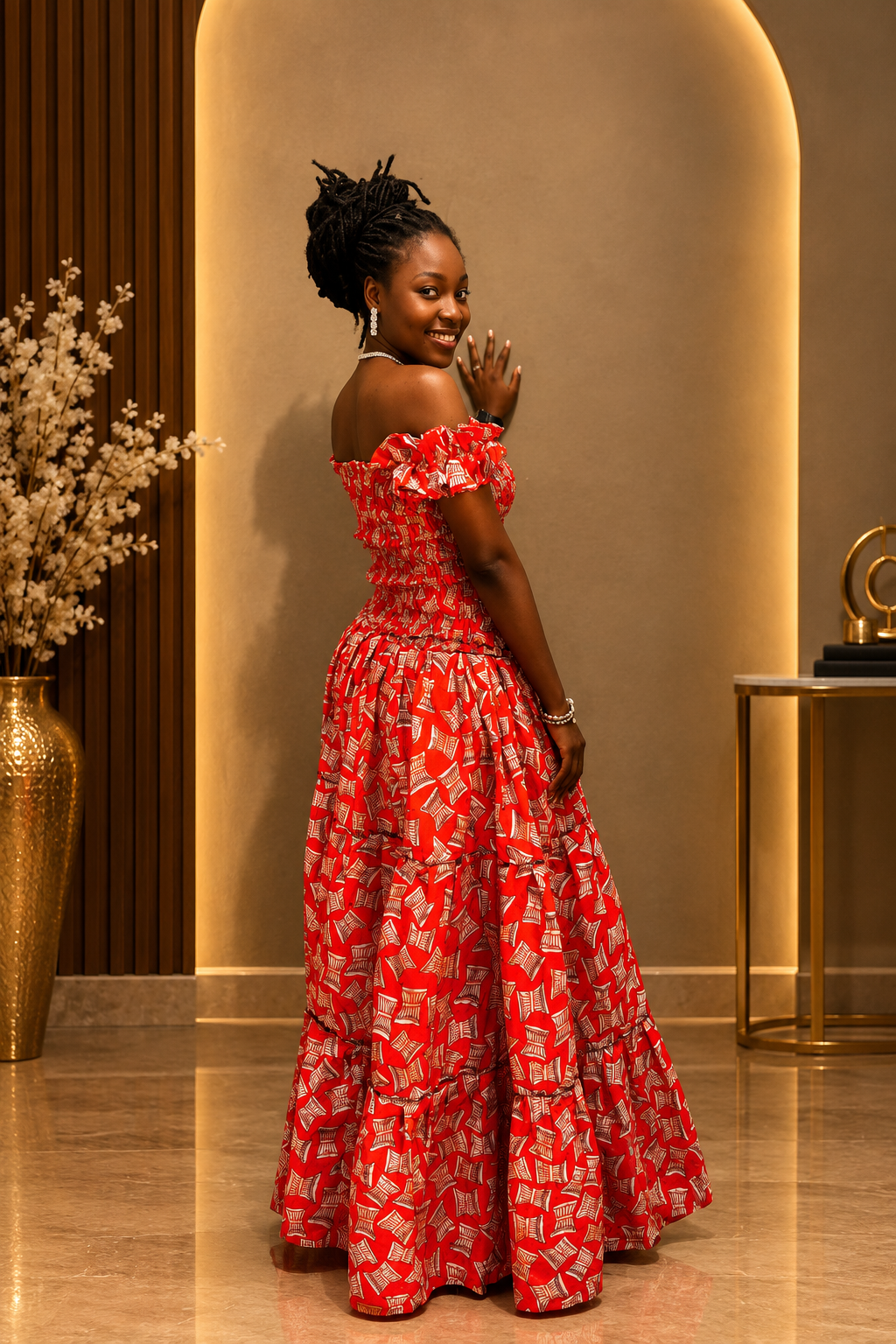 Amara Red Off-Shoulder Maxi Dress