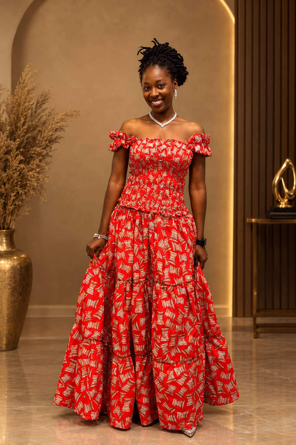 Amara Red Off-Shoulder Maxi Dress