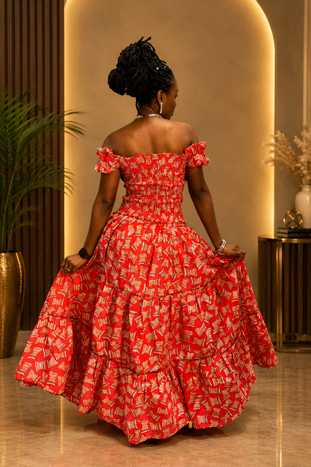 Amara Red Off-Shoulder Maxi Dress