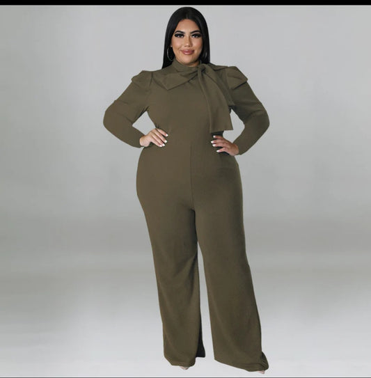 long sleeve tie neck  jumpsuit