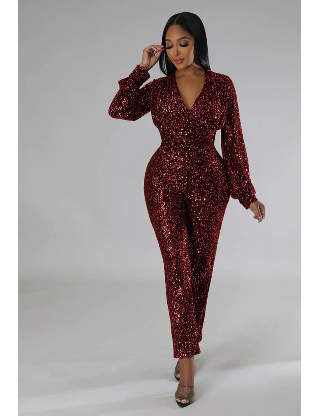 Long sleeve sequin jumpsuit