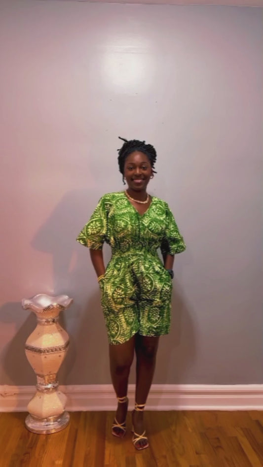 Zola Green African Print Smocked Romper