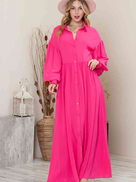 Collared Neck Button-Up Maxi Dress